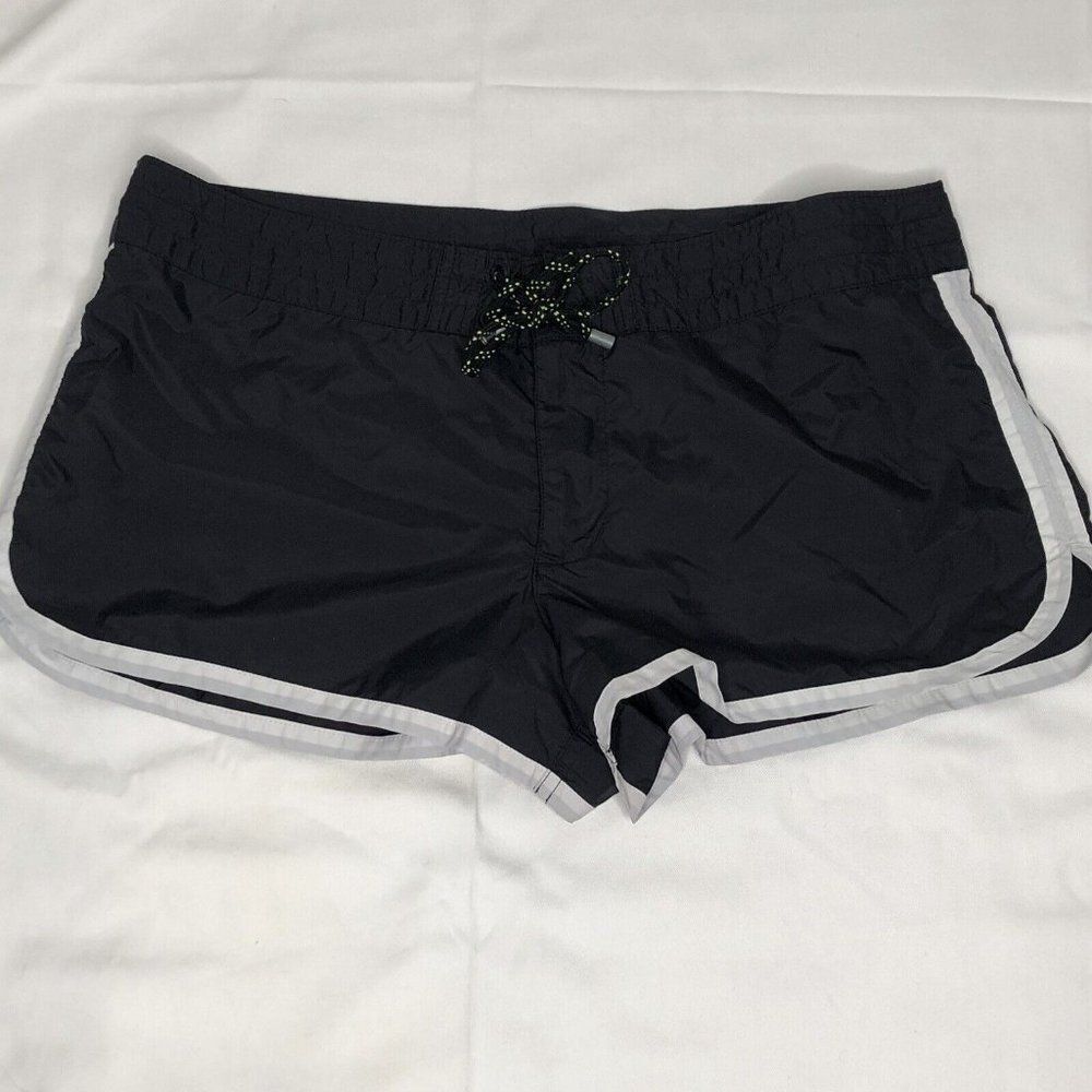 J. Crew Womens Size 10 Black Nylon Board Shorts Swim Lace Up Zip Hook & Loop